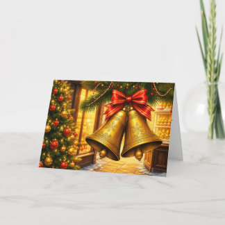 Gouden Kerstklokken Feestdagen Kaart