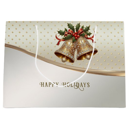 Gouden kerstklokken vakantie cadeau tas groot cadeauzakje (Voorkant)
