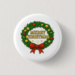Gouden Kerstkrans – Feestelijke Rood Groen Goud H Ronde Button 3,2 Cm