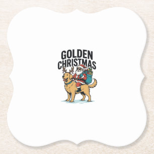 Gouden Kerstman die Retriever T-shirt rijdt Desi Kartonnen Onderzetters
