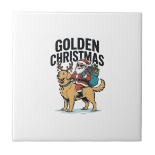 Gouden Kerstman die Retriever Truit Draagt Shirt D Tegeltje