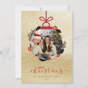 Gouden Kerstmis Foto Ornament Kaart