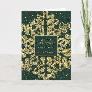 Gouden Kerstmis Glitter Sneeuwvlok Corporate Green Feestdagen Kaart