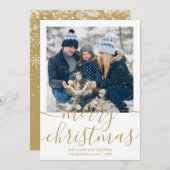 Gouden Kerstmis Script Foto Vakantiekaart Feestdagenkaart (Voorkant / Achterkant)