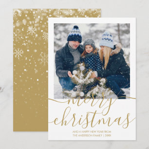 Gouden Kerstmis Script Foto Vakantiekaart Feestdagenkaart