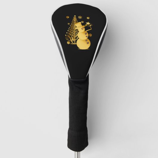 Gouden Kerstmis Sneeuwman en Star Tree Golfheadcover (Voorkant)