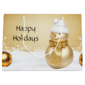 Gouden Kerstmis Sneeuwman Holiday Gift Bag Groot Cadeauzakje (Voorkant)