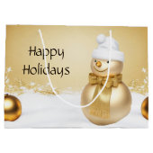 Gouden Kerstmis Sneeuwman Holiday Gift Bag Groot Cadeauzakje (Achterkant)