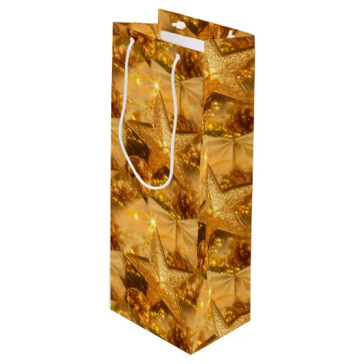 Gouden Kerstmis Wijn Gift Bag Cadeautas (Voorkant Gekanteld)