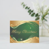 Gouden kerstmotief met groene achtergrond briefkaart (Staand voorkant)