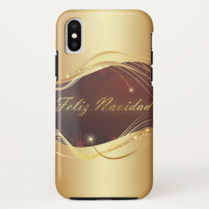 Gouden Kerstmotief met rode achtergrond... iPhone X Hoesje