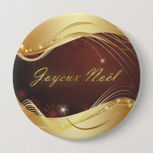 Gouden Kerstmotief met rode achtergrond... Ronde Button 4,0 Cm