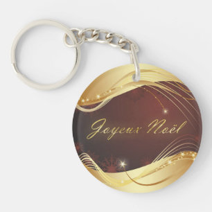 Gouden Kerstmotief met rode achtergrond... Sleutelhanger