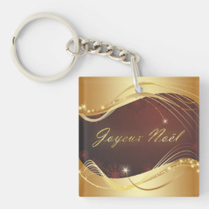 Gouden Kerstmotief met rode achtergrond... Sleutelhanger