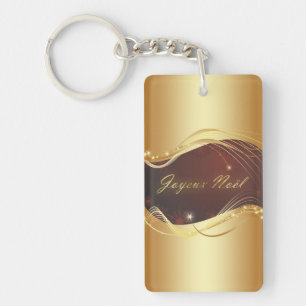 Gouden Kerstmotief met rode achtergrond... Sleutelhanger