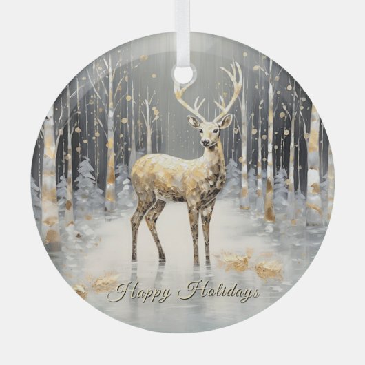 Gouden Kerstrendiervakantie Glas Ornament (Voorkant)
