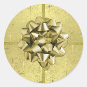 Gouden Kerststerren, Linten & Boog op Folie Ronde Sticker