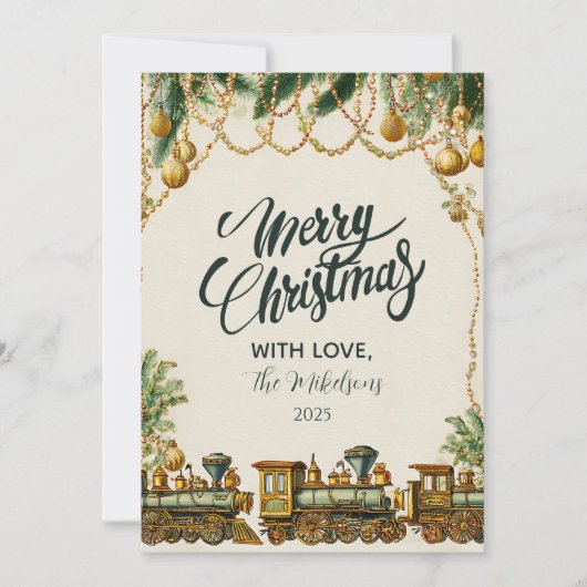 gouden kersttrein feestdagenkaart (Voorkant)