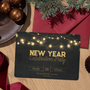 Gouden kerstverlichting minimalistisch nieuwjaar kaart