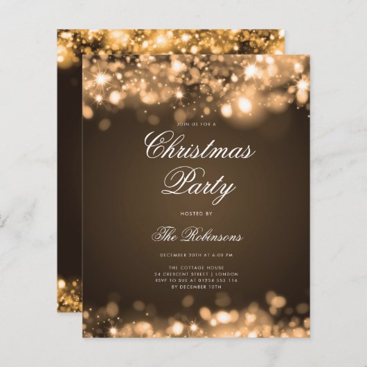 Gouden Kerstverlichting Uitnodigen Programma & Men (Voorkant / Achterkant)