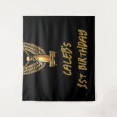 Gouden ketting 1 Drip #1 1e verjaardagsfeestje Wandkleed (Voorkant)