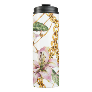 Gouden kettingen & Royal Lilies: Waterverf Elegant Thermosbeker