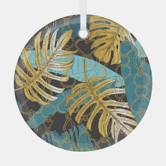 Gouden kettinggordijn, tropische bladeren. glas ornament