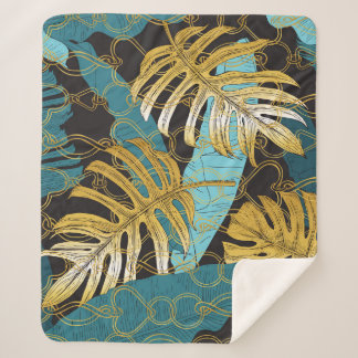 Gouden kettinggordijn, tropische bladeren. sherpa deken