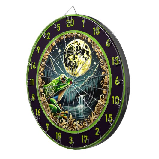 Gouden kikker springt in rustieke perfectie dartbord (Voorkant Rechts)