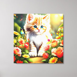 Gouden Kitten in Bloei" Canvas Afdruk