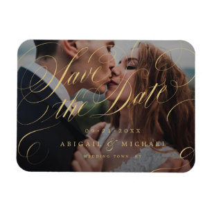 Gouden klassieke kalligrafie foto save the date magneet