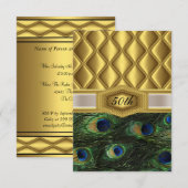 Gouden klassieke pauw verjaardagsuitnodiging kaart (Voorkant / Achterkant)