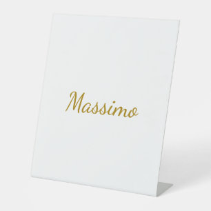 Gouden Kleur Calligrafie Elegante Eenvoudige Naam Reclamebord Met Voetstuk