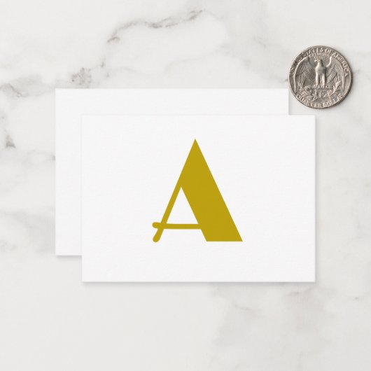 Gouden kleur Custom Monogram Initiaal Letter Plain Notitiekaartje (Voorkant / Achterkant in situ)