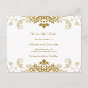 Gouden Kleur Elegante Ironworks Bruiloft Save the Aankondigingskaart