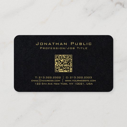 Gouden Kleur Hand Script Luxe Premium Zwart Visitekaartje (Achterkant)