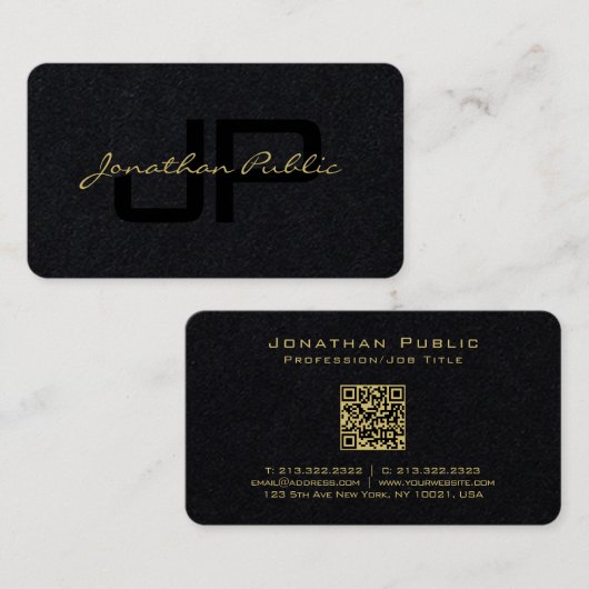 Gouden Kleur Hand Script Luxe Premium Zwart Visitekaartje (Voorkant / Achterkant)