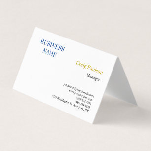 Gouden Kleur Naam Blauw Wit Minimalistisch Modern Visitekaartjes