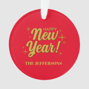 Gouden Kleur Rode Gelukkig Nieuwjaar Prettig Kerst Ornament