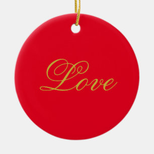 Gouden Kleur Script Rood Liefde Bruiloft Kalligraf Keramisch Ornament