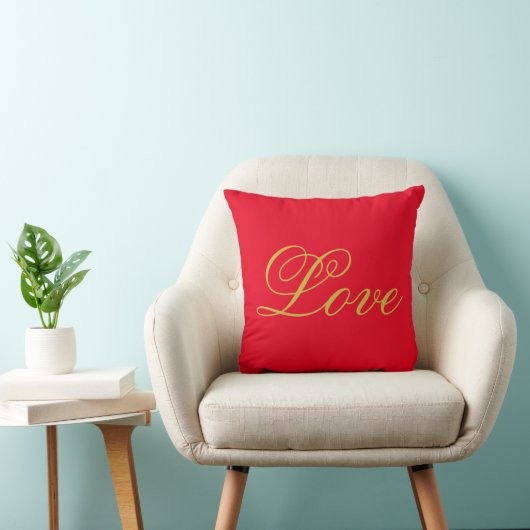 Gouden Kleur Script Rood Liefde Bruiloft Kalligraf Kussen (Stoel)