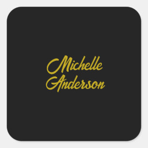 Gouden Kleur Zwart Modern Minimalistisch Handgesch Vierkante Sticker