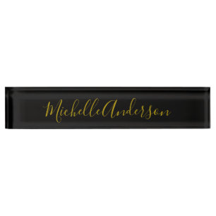 Gouden Kleur Zwart Moderne Minimalistische Handwri Naambordje