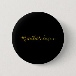 Gouden Kleur Zwart Moderne Minimalistische Handwri Ronde Button 5,7 Cm