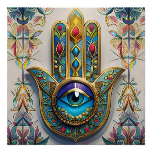Gouden Kleurrijke Filigraan Blauwgroene Derde Oog  Perfect Poster