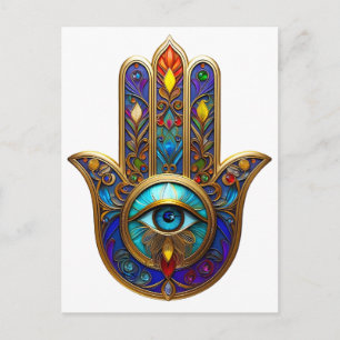 Gouden Kleurrijke Hamsa Turquoise Saffier Derde Oo Briefkaart