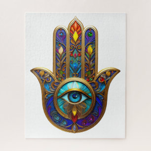 Gouden Kleurrijke Hamsa Turquoise Saffier Derde Oo Legpuzzel
