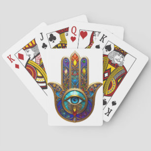 Gouden Kleurrijke Hamsa Turquoise Saffier Derde Oo Pokerkaarten