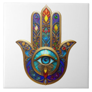 Gouden Kleurrijke Hamsa Turquoise Saffier Derde Oo Tegeltje