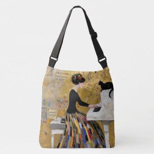 Gouden Klimt Piano Dame met Zwarte Kat Crossbody Tas